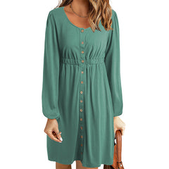 Damska sukienka z długim rękawem i wysokim stanem