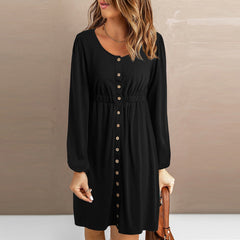 Damska sukienka z długim rękawem i wysokim stanem