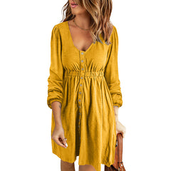 Damska sukienka z długim rękawem i wysokim stanem