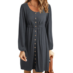 Damska sukienka z długim rękawem i wysokim stanem