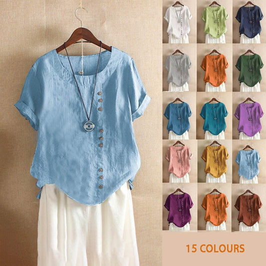 Casualowa luźna koszulka z bawełny i lnu