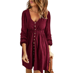 Damska sukienka z długim rękawem i wysokim stanem