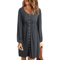 Damska sukienka z długim rękawem i wysokim stanem