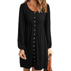 Damska sukienka z długim rękawem i wysokim stanem