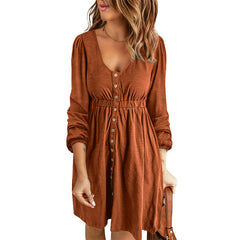 Damska sukienka z długim rękawem i wysokim stanem