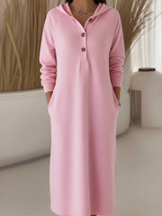 Damska luźna bluza z kapturem i guzikami