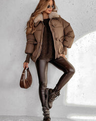 🔥Gorące oferty — stylowa, krótka kurtka puchowa dla kobiet z puszystym kołnierzem