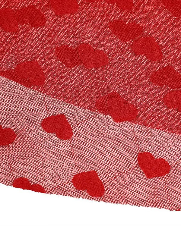 🎁Przezroczysta siatkowa babydoll z kontrastową koronką w kształcie serca i stringami