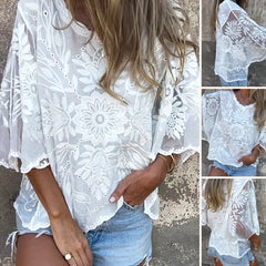 Elegancka damska bluzka z koronką haftowaną