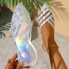 Piękne stylowe, wysokiej jakości wysokiej jakości laserowe paski z siatkami płaskie sandały na zewnątrz, randki i imprezowe okazje