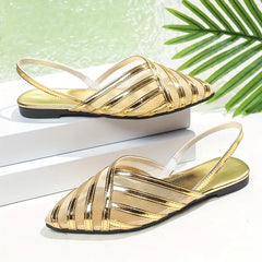 Piękne stylowe, wysokiej jakości wysokiej jakości laserowe paski z siatkami płaskie sandały na zewnątrz, randki i imprezowe okazje