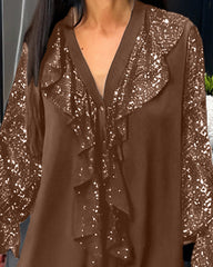 Luźne bluzki w jednolitym kolorze z falbankami