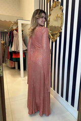 Wieczorowa sukienka maxi ze skrzyżowanymi rękawami i błyszczącymi cekinami