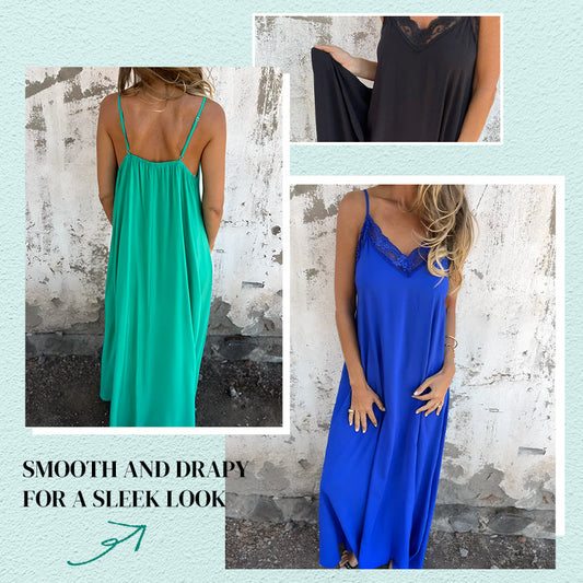 🌸SPRING Specials💐 Eleganckie koronkowe wykończenie damskie Sukienka Spaghetti Spaghetti Sukienka Maxi