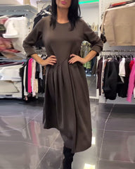 Sukienka casualowa z okrągłym dekoltem, jednolity kolor