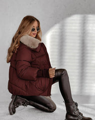 🔥Gorące oferty — stylowa, krótka kurtka puchowa dla kobiet z puszystym kołnierzem