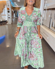 Kwiatowa sukienka kwiatowa w szyku V-Neck