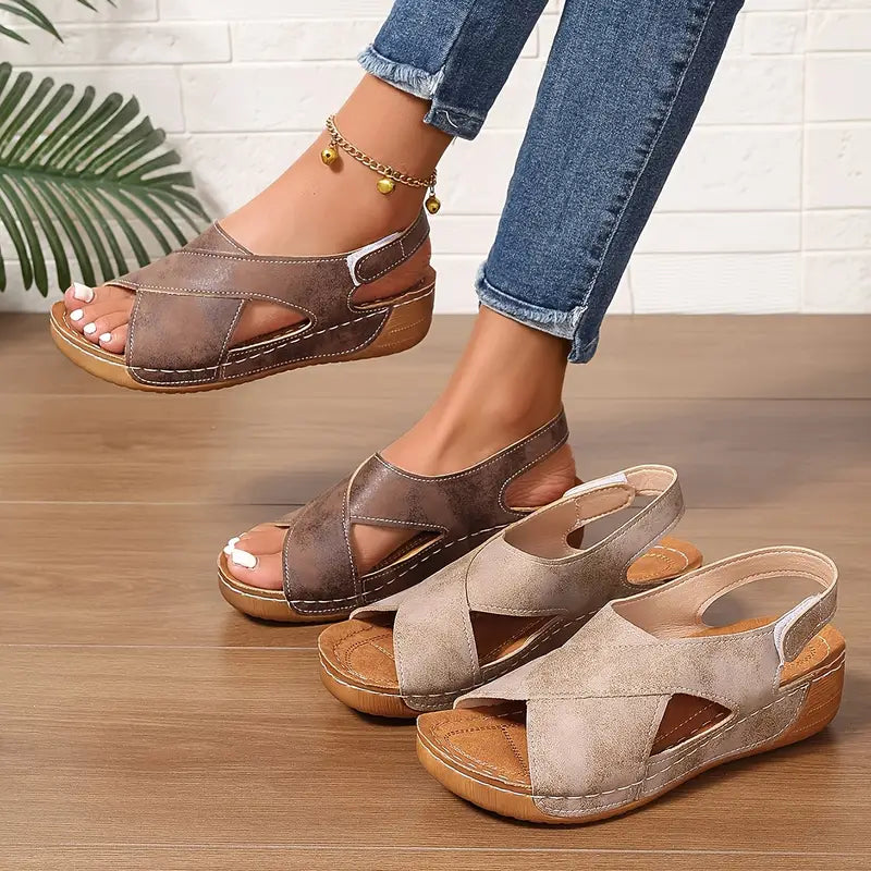 Nowe sandały w stylu vintage solidne sandały klinowe