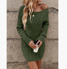 ⏰💃Ostatni dzień 50% ZNIŻKI❄️🖤Damska zimowa gładka, dzianinowa obcisła sukienka sweterkowa z okrągłym dekoltem