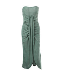 Bez rękawów Ruched Cinched talia Wrap Bandeau Dress Haft Eyelet Slit Asymetryczna sukienka wakacyjna