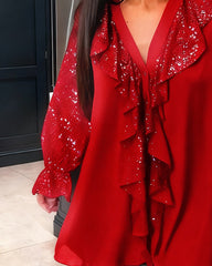 Luźne bluzki w jednolitym kolorze z falbankami