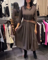 Sukienka casualowa z okrągłym dekoltem, jednolity kolor