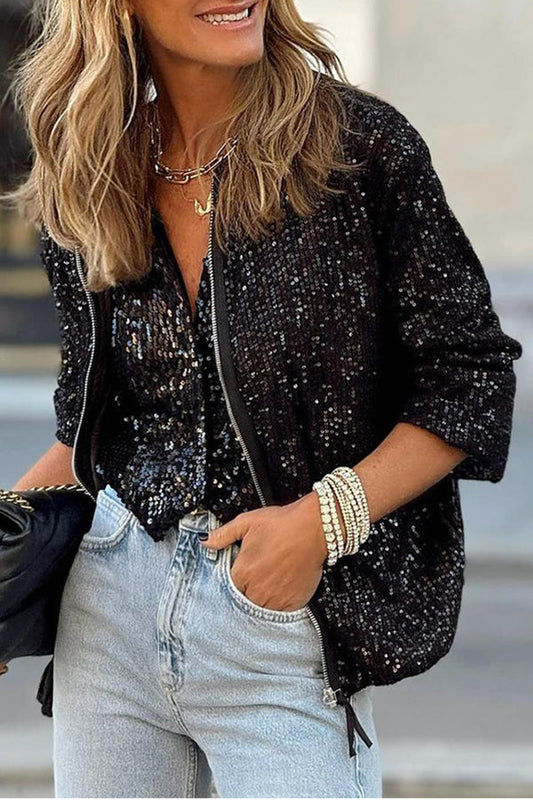 Luźny lub swobodny płaszcz z długimi rękawami i cekinami Star Kisses