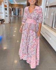 Kwiatowa sukienka kwiatowa w szyku V-Neck