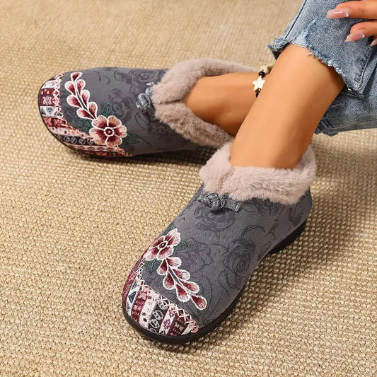 Ciepłe kwiatowe buty dla kobiet
