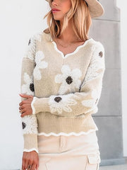 💃OSTATNI DZIEŃ 50% ZNIŻKI✨🍂Damski sweter z kwiatowym wzorem i wycięciem w kształcie muszelki