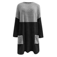 💖Jesienno-zimowa damska patchworkowa bluza z okrągłym dekoltem i długimi rękawami, dwustronna, aksamitna