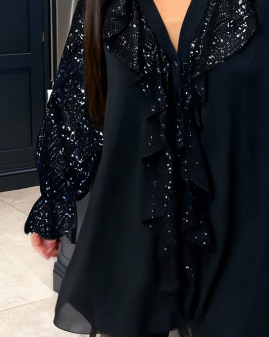 Luźne bluzki w jednolitym kolorze z falbankami