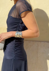 Damska sukienka szyfonowa na co dzień z okrągłym dekoltem i przeszyciami