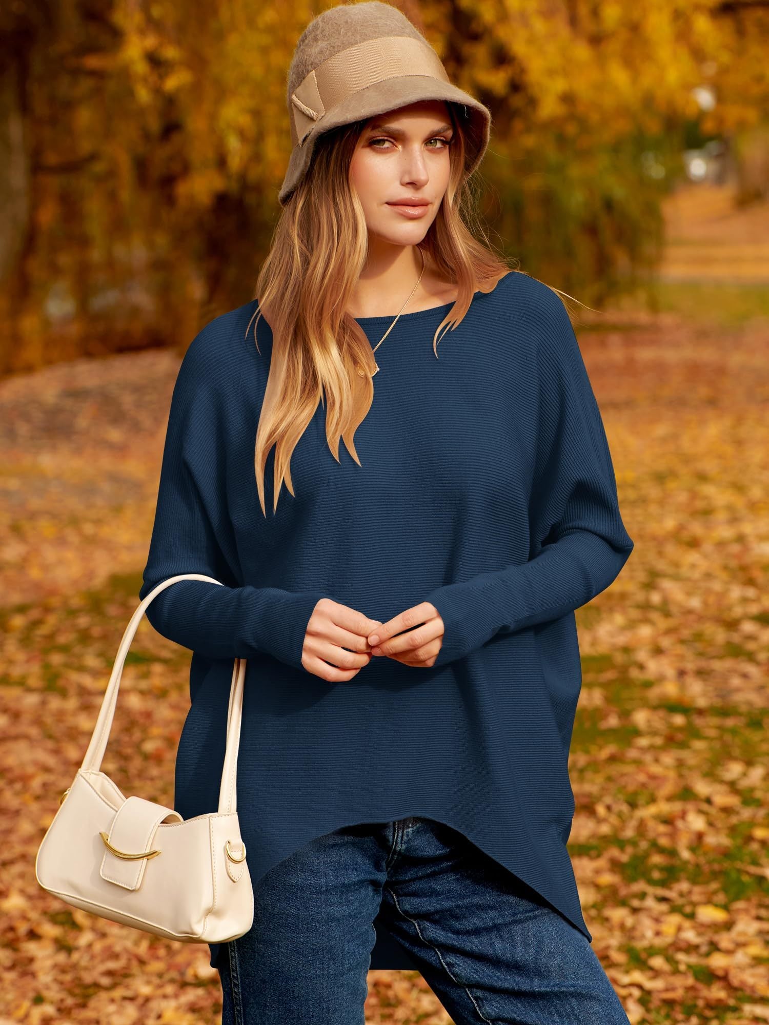 ✨Gorąca wyprzedaż 49% ZNIŻKI⭐Damski, nieregularny, oversize&#39;owy sweter z rękawami nietoperzowymi