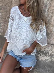 Elegancka damska bluzka z koronką haftowaną