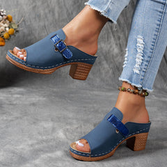 Regulowane sandały w klinach z zaczepami i pętlą kobiet-Otwarta stopa gruba podeszwa z podwójną klamrą, sztuczną osłoną Upper &amp; Pu podeszwa