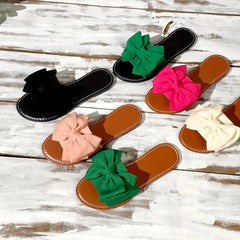 Damskie sandały wsuwane z kokardką, codzienne płaskie letnie buty z odkrytymi palcami, lekkie buty plażowe