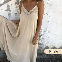 🌸SPRING Specials💐 Eleganckie koronkowe wykończenie damskie Sukienka Spaghetti Spaghetti Sukienka Maxi