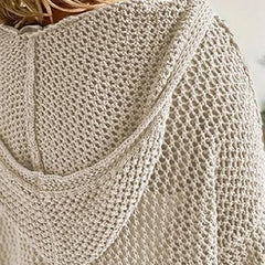 Damski sweter z długim rękawem i kapturem, szydełkowany