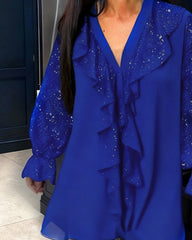 Luźne bluzki w jednolitym kolorze z falbankami