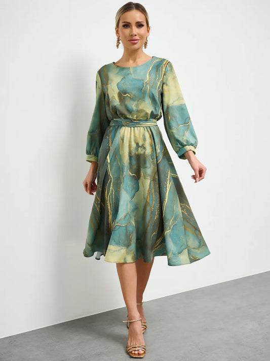 Suknia dla damskiej damskiej sukienki z francuskimi długimi rękawami w talii z talią