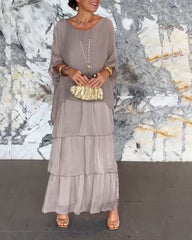 👗 Elegancka wielowarstwowa długa sukienka bufiasta w stylu retro