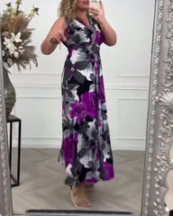 Sukienka plisowana bez rękawów z nadrukiem kwiatowym, elegancka
