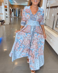 Kwiatowa sukienka kwiatowa w szyku V-Neck