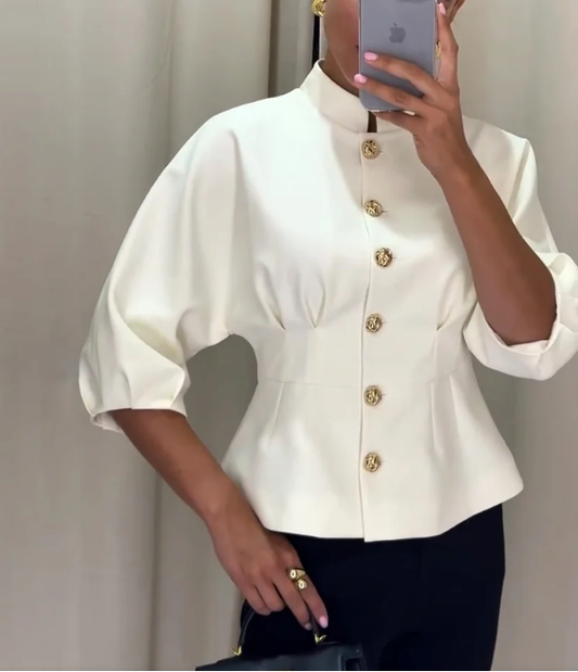 Elegancka koszula ze stójką i wysokim stanem