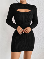 Cut Out Cable Knit Sweater Dress, Sexy Long Sleeve Bodycon Dress, Women's Clothing