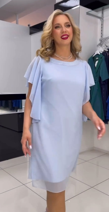 Nowy letni styl - sukienka z okrągłym dekoltem i krótkim rękawem w jednolitym kolorze💎