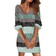 Damskie sukienki na co dzień Modna wiosenna i jesienna sukienka z dekoltem w serek, z krótkim rękawem, w kwiaty dla kobiet