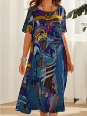 [S-5xl] Modna sukienka z okrągłym dekoltem i swobodnym nadrukiem