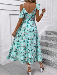 Elegancki kwiatowy nadruk w szpic w dekolcie midi dla kobiet